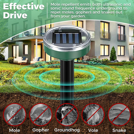 Mole Repellent 10 Packs, Outdoor Solar-Powered Animal Repellent, Waterproof Mole Killer Traps for Garden, Yard, Lawn,Effectively Repels Groundhog Snake Vole