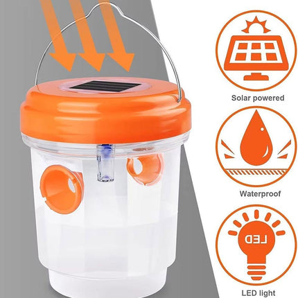 Solar Wasp Trap Outdoor Hanging,Solar Powered Bee Trap Reusable Fly Traps Outdoor Hanging Wasp Killer for Indoor Outdoor Patio Garden Home(Orange)
