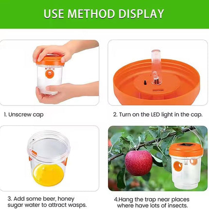 Solar Wasp Trap Outdoor Hanging,Solar Powered Bee Trap Reusable Fly Traps Outdoor Hanging Wasp Killer for Indoor Outdoor Patio Garden Home(Orange)