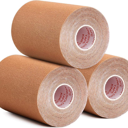 3 Pack Kinesiology Tape, 4in x 5.5yd Water Resistant Muscle Support Adhesive Sport Tape for Pain Relief, Latex Free Cotton Elastic Athletic Tape for Joints, Knee, Ankle, Shoulder, Wrist