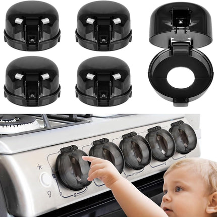 10Pcs Stove Locks,Child Safety Oven Knob Covers Stove Lock,Stove Stopper Knob Safety Covers,Stove Protector for Kids(Transparent Black)