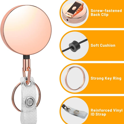 Metal Badge Reels - 3 Pcs Retractable Badge Holder with Belt Clip Key Ring for ID, Key, Name Card Holder