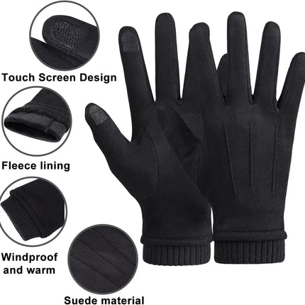 Womens Winter Suede Gloves With Touch Screen Texting Finger Wool Lined Windproof Warm Fashion Dress Gloves