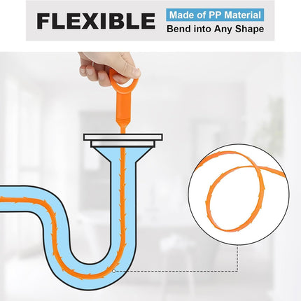 25 Inch Drain Snake Clog Remover:3 Pcs Hair Clog Auger, Drain Cleaner Tool Suitable for Dredging Clogged Pipes, Sink, Shower Drains(Orange)