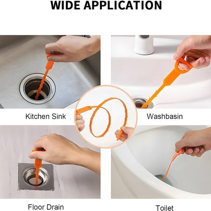 25 Inch Drain Snake Clog Remover:3 Pcs Hair Clog Auger, Drain Cleaner Tool Suitable for Dredging Clogged Pipes, Sink, Shower Drains(Orange)