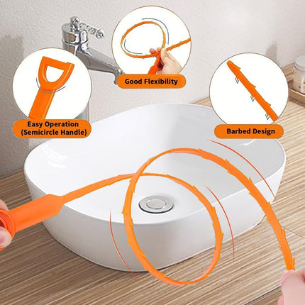 25 Inch Drain Snake Clog Remover:3 Pcs Hair Clog Auger, Drain Cleaner Tool Suitable for Dredging Clogged Pipes, Sink, Shower Drains(Orange)