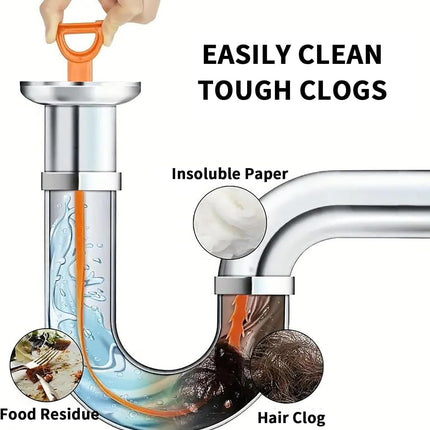 25 Inch Drain Snake Clog Remover:3 Pcs Hair Clog Auger, Drain Cleaner Tool Suitable for Dredging Clogged Pipes, Sink, Shower Drains(Orange)