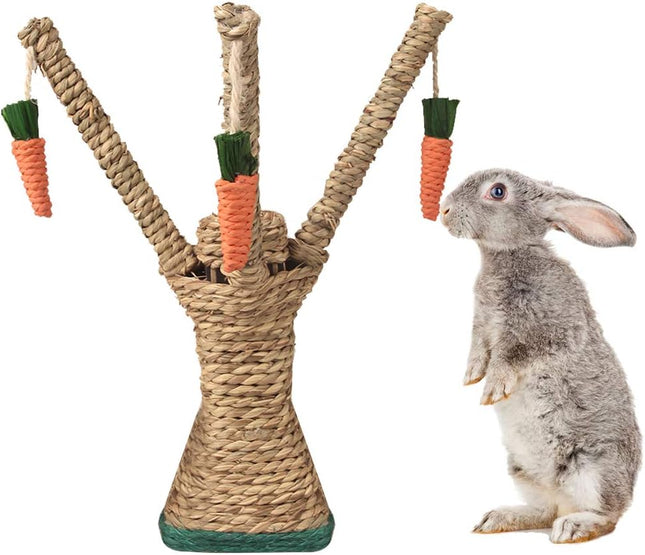 Bunny Chew Toys Rabbit Scratching Climbing Fun Tree with Carrot Shaped Toy Handwoven Seagrass Chew