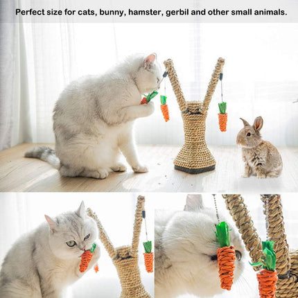 Bunny Chew Toys, Rabbit Scratching Climbing Fun Tree with Carrot Shaped Toy, Handwoven Seagrass Chew Toy for Rabbits, Cats, Hamsters, Gerbils Teeth Grinding