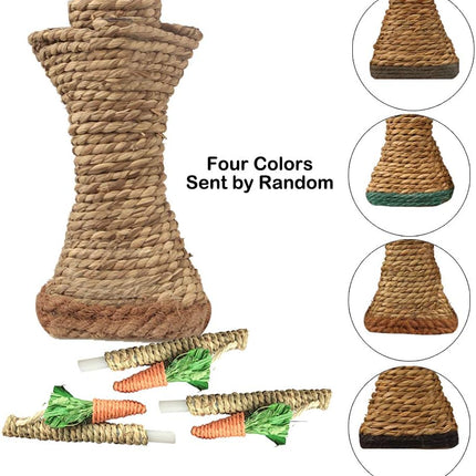 Bunny Chew Toys, Rabbit Scratching Climbing Fun Tree with Carrot Shaped Toy, Handwoven Seagrass Chew Toy for Rabbits, Cats, Hamsters, Gerbils Teeth Grinding