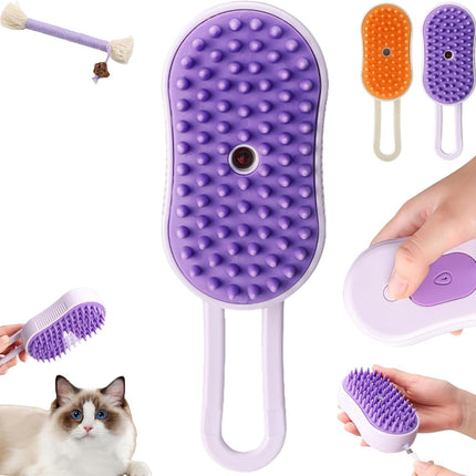 Puffease Spritz Defur Comb for Cats Dogs, Steam Pet Brush with Spray Function, Spray Defur Comb for Pet Bathing, Shedding & Grooming (Purple)