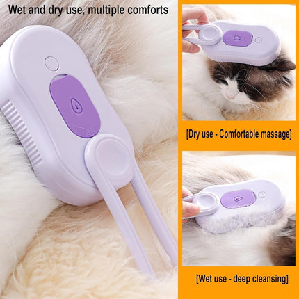 Puffease Spritz Defur Comb for Cats Dogs, Steam Pet Brush with Spray Function, Spray Defur Comb for Pet Bathing, Shedding & Grooming (Purple)