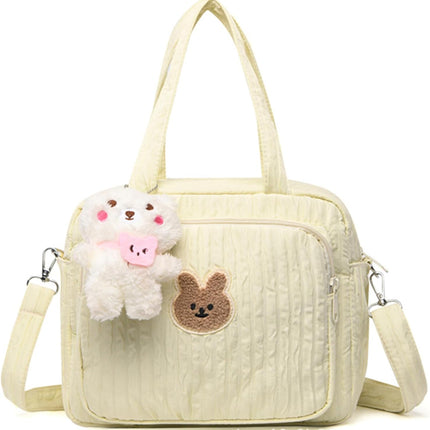 Diaper Tote Bag, 9.5inch Tote Diaper Bag with Plush Doll Pendant, Adjustable Strap & Handle, Large Mommy Bag, Portable Baby Nappy Bag, Travel Baby Bag for Mom (Yellow)