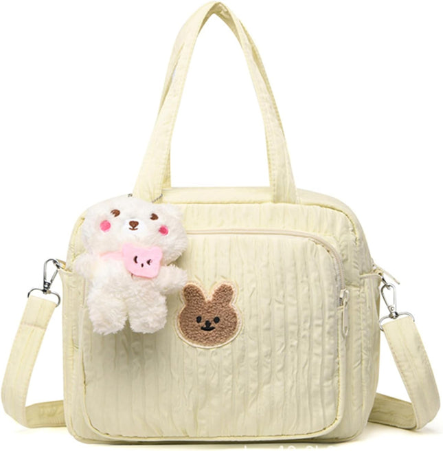 Diaper Tote Bag 9.5inch Tote Diaper Bag with Plush Doll Pendant Adjustable Strap & Handle Large in Yellow