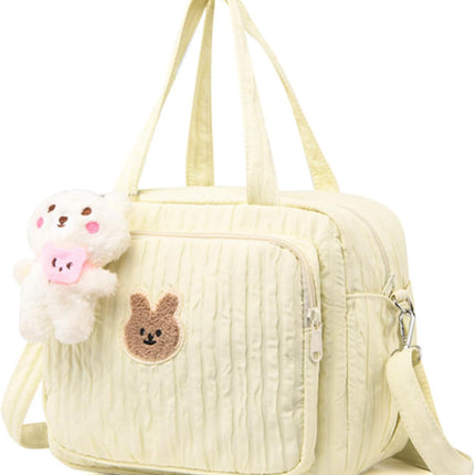Diaper Tote Bag, 9.5inch Tote Diaper Bag with Plush Doll Pendant, Adjustable Strap & Handle, Large Mommy Bag, Portable Baby Nappy Bag, Travel Baby Bag for Mom (Yellow)