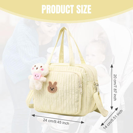 Diaper Tote Bag, 9.5inch Tote Diaper Bag with Plush Doll Pendant, Adjustable Strap & Handle, Large Mommy Bag, Portable Baby Nappy Bag, Travel Baby Bag for Mom (Yellow)