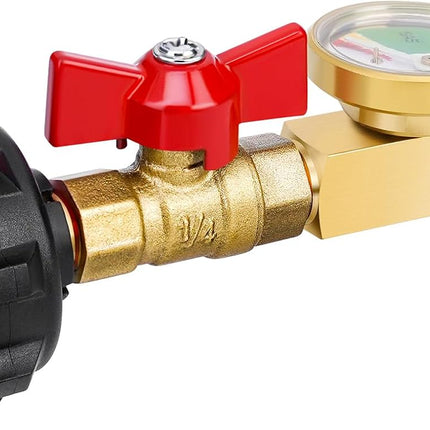 Propane Refill Adapter 20lb to 1lb Camping, Design with Valve and Gauge, Upgrade 90-Degree Elbow Design, Fill 1 lb Bottles from 20 lb Tank, for Propane Heater Grill Stove