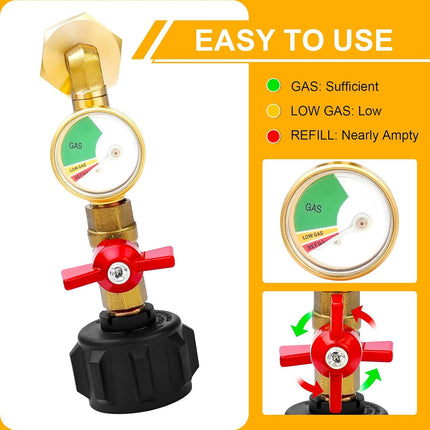Propane Refill Adapter 20lb to 1lb Camping, Design with Valve and Gauge, Upgrade 90-Degree Elbow Design, Fill 1 lb Bottles from 20 lb Tank, for Propane Heater Grill Stove