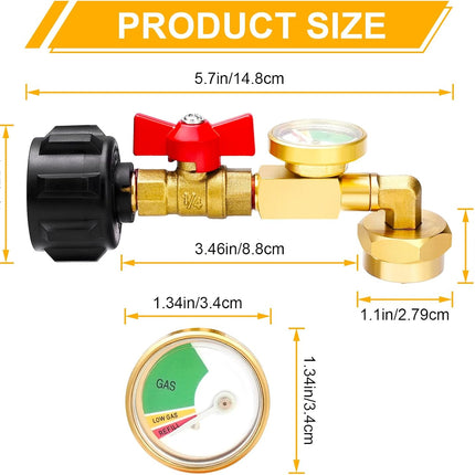 Propane Refill Adapter 20lb to 1lb Camping, Design with Valve and Gauge, Upgrade 90-Degree Elbow Design, Fill 1 lb Bottles from 20 lb Tank, for Propane Heater Grill Stove