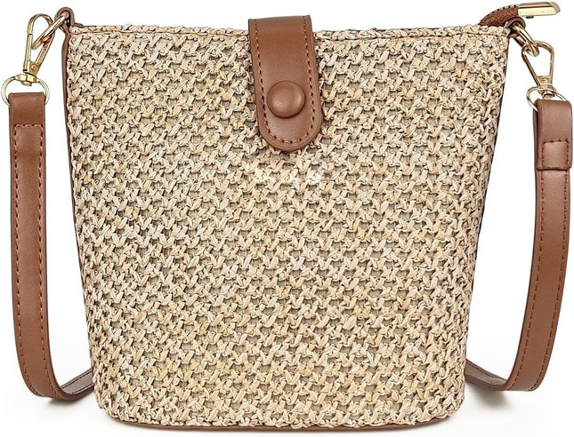 Straw Crossbody Bags for Women Vintage Rattan Shoulder Bag Summer Beach Woven Bag Straw Clutch Purse for