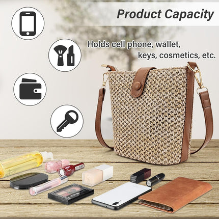 Straw Crossbody Bags for Women, Vintage Rattan Shoulder Bag Summer Beach Woven Bag Straw Clutch Purse for Travel