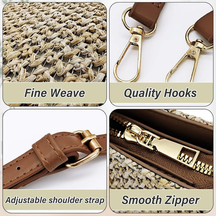 Straw Crossbody Bags for Women, Vintage Rattan Shoulder Bag Summer Beach Woven Bag Straw Clutch Purse for Travel