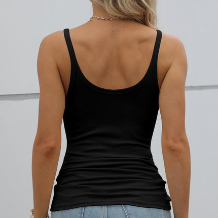 Women Spaghetti Strap Scoop Neck Ribbed Tank Tops Slim Fitted Cotton Camisole Basic Sleeveless Layering Shirts