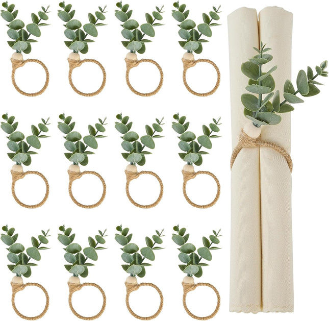 Napkin Rings Set of 12 Easter Napkin Rings Boho Eucalyptus Leaf Napkins Rings Wood Bead V1259-DP01-A-3313