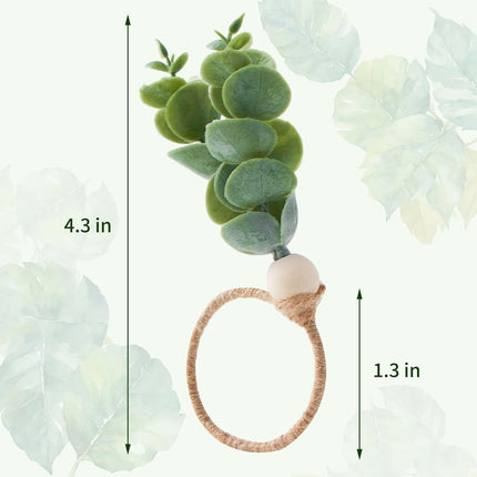 Napkin Rings Set of 12, Easter Napkin Rings, Boho Eucalyptus Leaf Napkins Rings, Wood Bead Farmhouse Easter Napkin Holder for Weddings Christmas Party Table Decoration