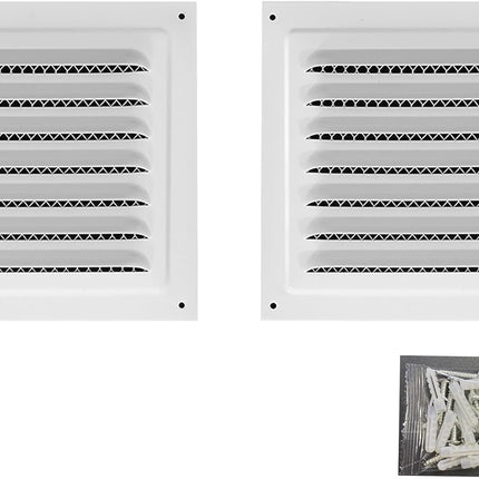 2pcs Attic Vent Soffit Vent Aluminum Wall Vent Metal Shed Vent Square Vent Louver Vent Grille with Built-in Insect Screen for Exterior Door House Attic Garage Ceiling (White 8" x 8"-2 Pack)