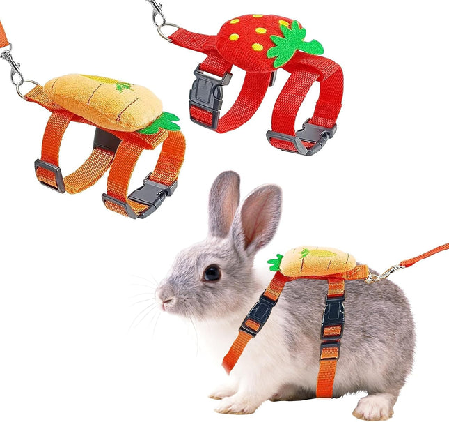 2pcs Rabbit Harness and Leash Set Cute Carrot and Strawberry Trim Adjustable for Rabbits Cats Small Pets