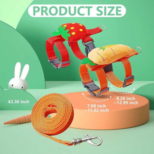 2pcs Rabbit Harness and Leash Set Cute Carrot and Strawberry Trim Adjustable for Rabbits Cats Small Pets – product detail