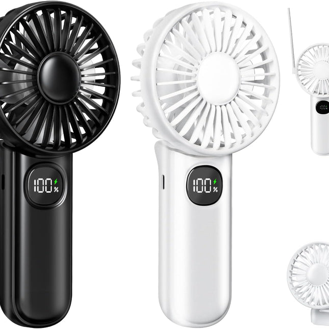 [Mini Portable Handheld Fan 2 Pack] 5 Adjustable Speeds Personal Fan with Lanyard,180° Foldable Small Hand Fans for Makeup, Home, Office, Travel and Outdoor Activities