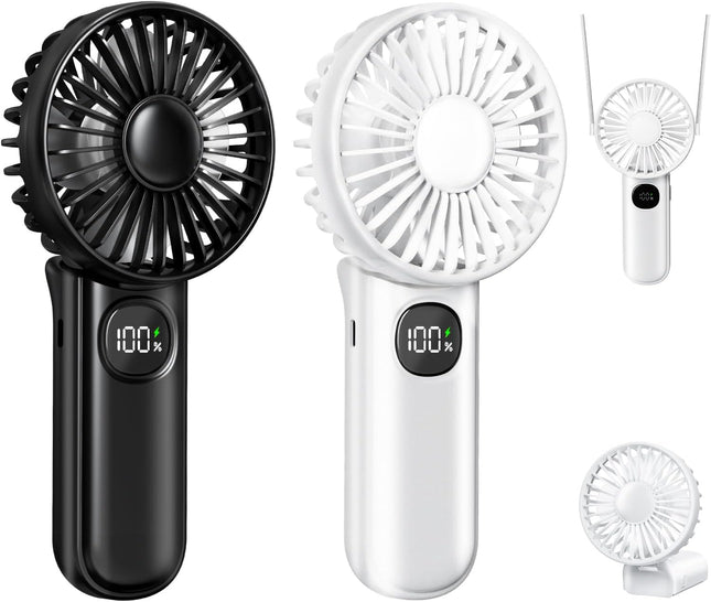Mini Portable Handheld Fan 2 Pack 5 Adjustable Speeds Personal Fan with Lanyard 180 Degree