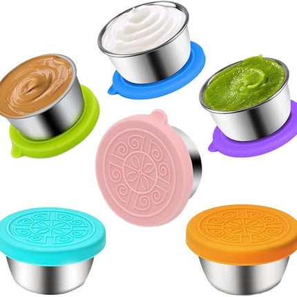 6Pcs Salad Dressing Container Sets,Reusable Salad Container Small Containers with Lids for Lunch Stainless Steel Condiment Cup Leakproof Dipping Sauce Cups 1.7 oz Small Containers for Picnic Travel