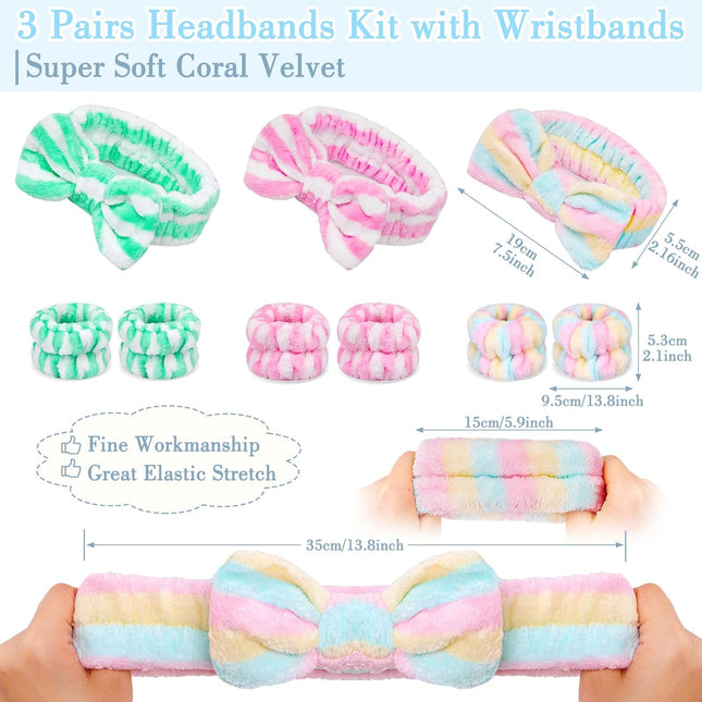 9PCS Spa Headband Kit for Women & Girls Bowknot Makeup Headbands with Wristbands for Face Skincare Bathing – product detail