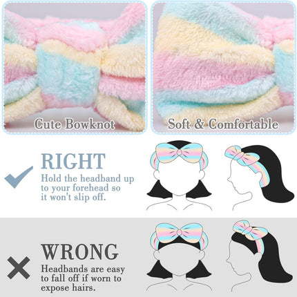 9PCS Spa Headband Kit for Women & Girls: Bowknot Makeup Headbands with Wristbands for Face Skincare, Bathing, Yoga (Pink, Blue, White)