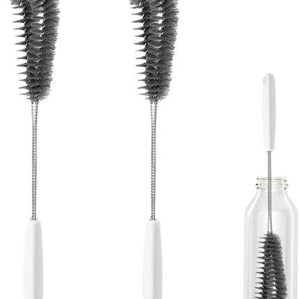 15.7" (40cm) Flexible Long Black Bottle Cleaning Brush for Kitchen and Dining - Perfect for Baby Bottles, Sports Bottles, Glassware, Mugs, Jars, and Stemware (2-pc)