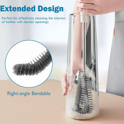 15.7" (40cm) Flexible Long Black Bottle Cleaning Brush for Kitchen and Dining - Perfect for Baby Bottles, Sports Bottles, Glassware, Mugs, Jars, and Stemware (2-pc)