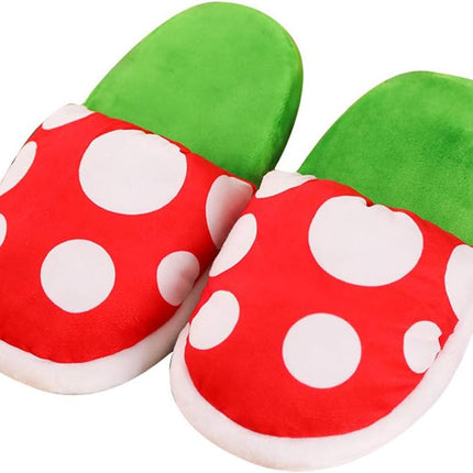 Piranha Plants Plush Slippers Suit Winter Home Wear Cannibal Flower Slippers with Green Warp Pipe Plush for Women Men