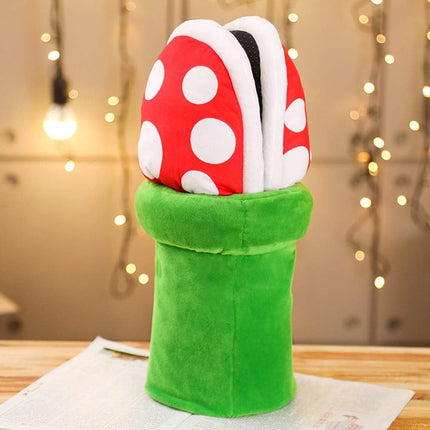 Piranha Plants Plush Slippers Suit Winter Home Wear Cannibal Flower Slippers with Green Warp Pipe Plush for Women Men