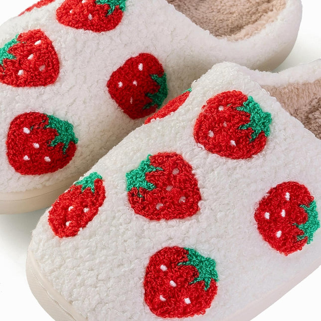 Women Slippers Cute Pattern Strawberry Slippers Warm Soft Bedroom Shoes Fuzzy Closed Toe Sandals Non Slip – product detail