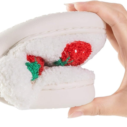 Women Slippers Cute Pattern Strawberry Slippers Warm Soft Bedroom Shoes Fuzzy Closed Toe Sandals Non Slip House Bedroom Slippers