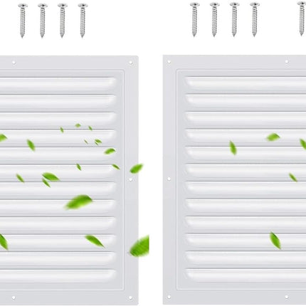 2 Pack 10x10 Inch Aluminum Gable Vent,Attic Vent White Gable Vent, Flat Square Air Vent Louver with Insect Screen Vent Grille for Exterior Door House Attic Garage Ceiling (10 x 10 Inch)