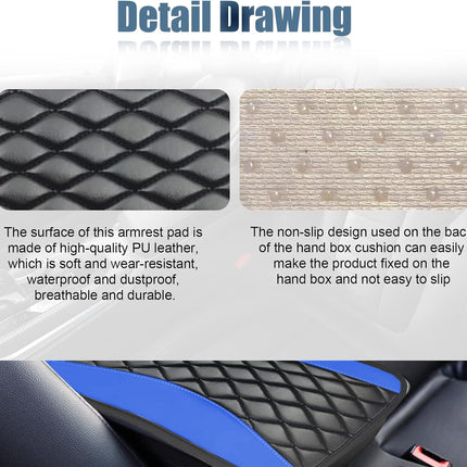 Car Center Console Cover, Universal Leather Waterproof Armrest Seat Box Cover Protector, Comfortable Car Decor Accessories Fit for Most Cars, Vehicles, SUVs -Blue