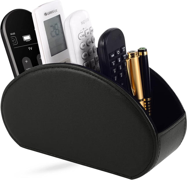 Tv Remote Holder Tray with 5 Compartments PU Leather Remote Control Holder/Caddy Nightstand Decoration