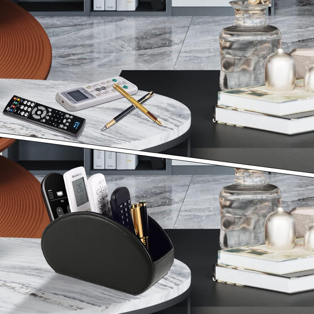Tv Remote Holder Tray with 5 Compartments PU Leather Remote Control Holder/Caddy Nightstand Decoration – product detail