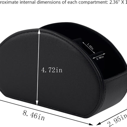 Tv Remote Holder Tray with 5 Compartments,PU Leather Remote Control Holder/Caddy Nightstand Decoration,Placed Media Remote Storage Box/Glasses/Makeup Brush/Office Products/Desktop Organizer (Black)