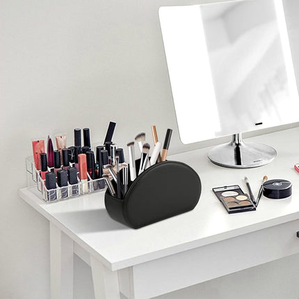 Tv Remote Holder Tray with 5 Compartments,PU Leather Remote Control Holder/Caddy Nightstand Decoration,Placed Media Remote Storage Box/Glasses/Makeup Brush/Office Products/Desktop Organizer (Black)
