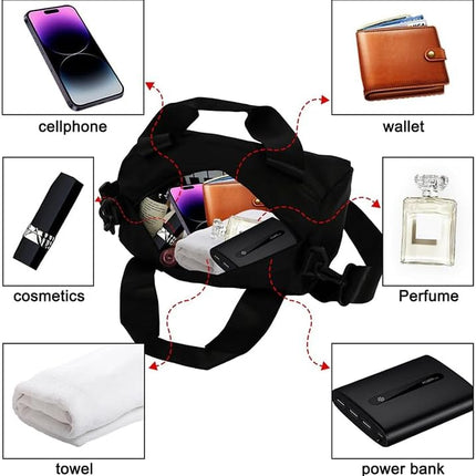 Mini Gym Bag for Women & Men Adjustable Small Duffle Bag with Detachable Strap, Waterproof Gym Tote with Wet Compartment, Portable Fitness Shoulder Bag for Sports & Travel (Black)
